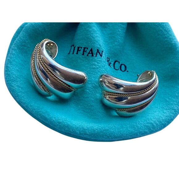 Tiffany & Co. Sterling Silver and 18K Gold Rope Design Clip-On Earrings - Picture 1 of 9